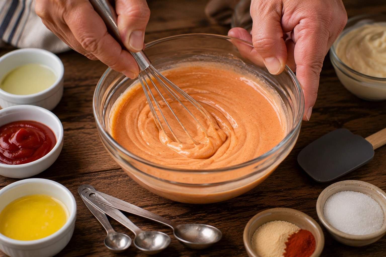 Whisking a creamy homemade sauce