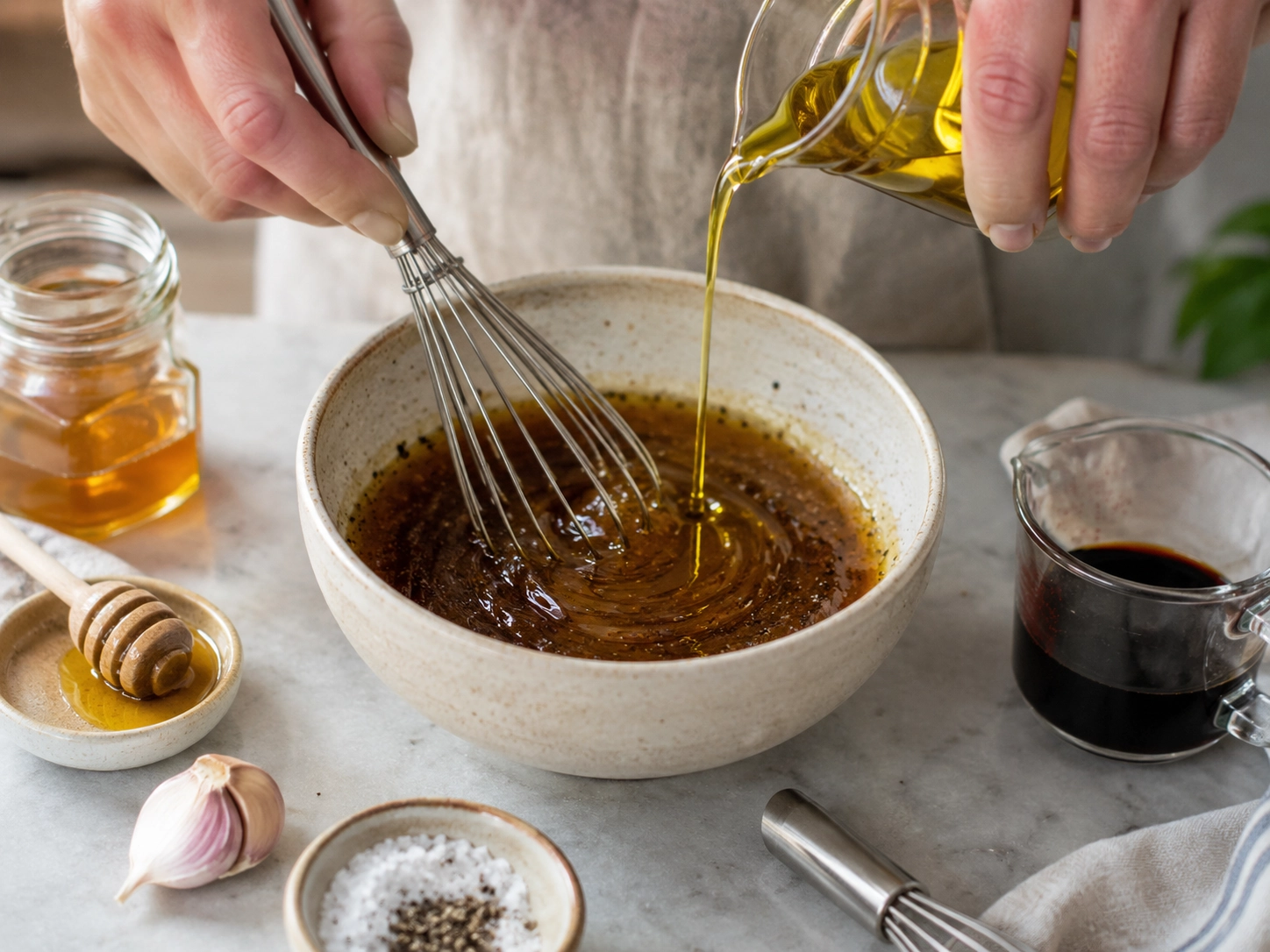 Whisking a homemade vinaigrette