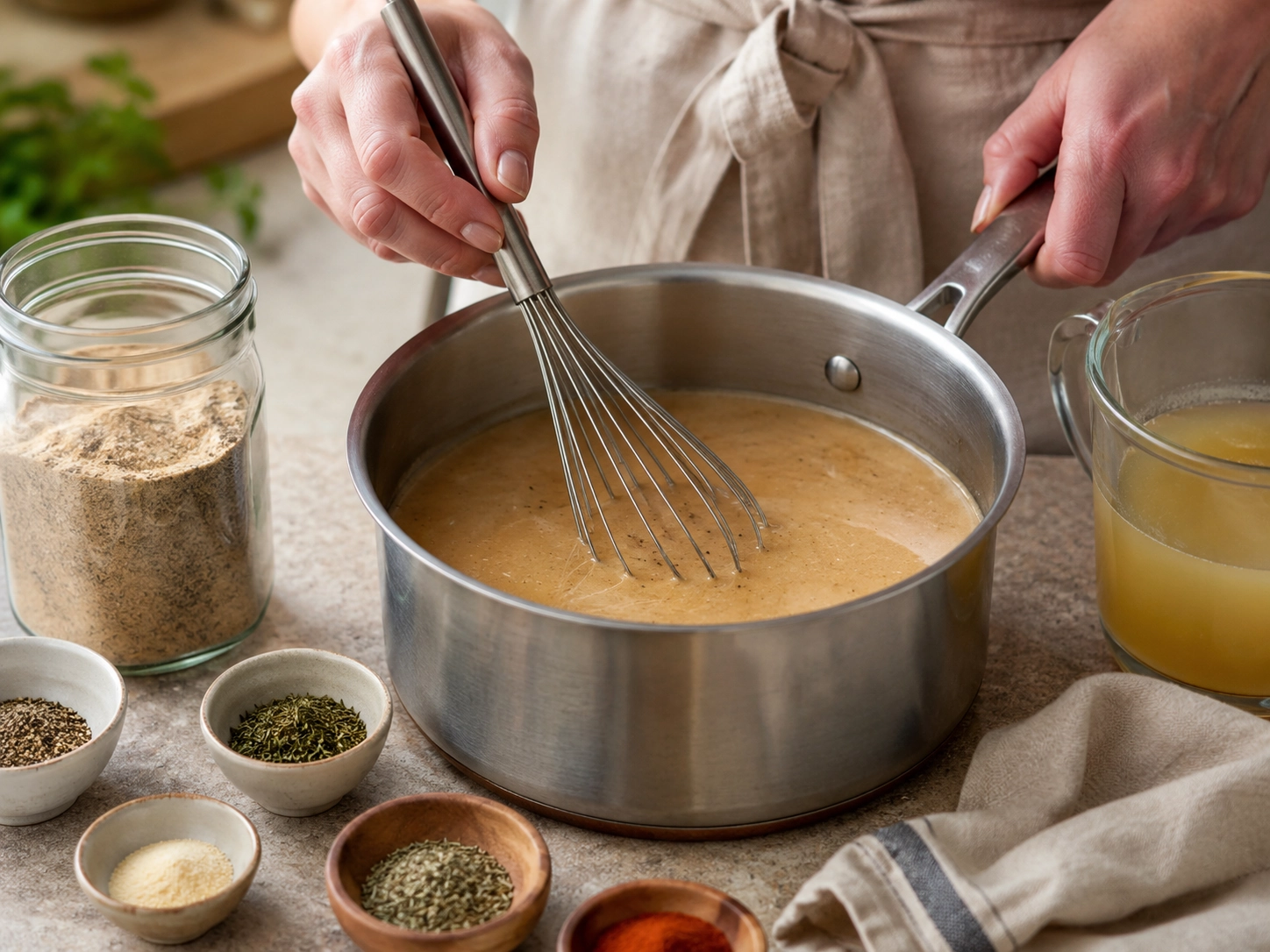 Whisking sauce in a cozy kitchen3