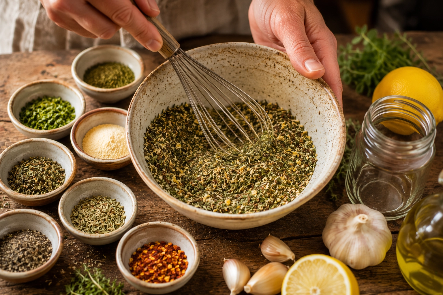 Whisking together herbs and spices