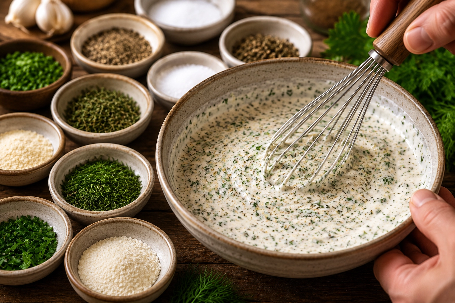 Whisking up a fresh herb dressing