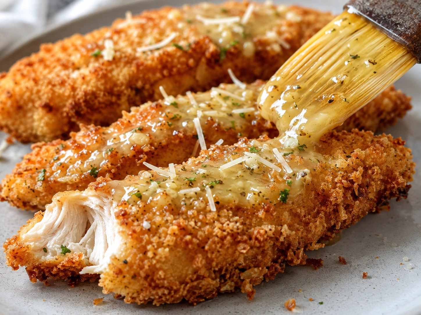 Brushing on Garlic Parmesan Sauce