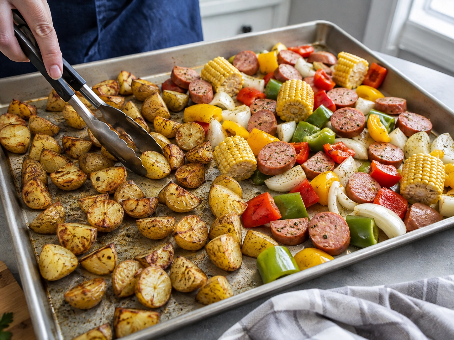 Cajun Shrimp and Sausage Sheet Pan Dinner Action