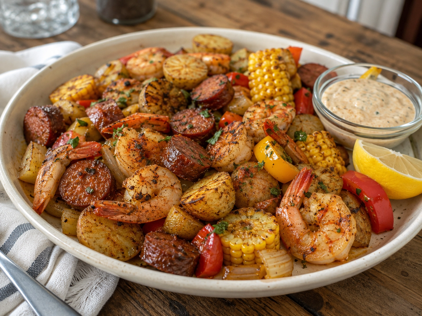 Cajun Shrimp and Sausage Sheet Pan Dinner Served