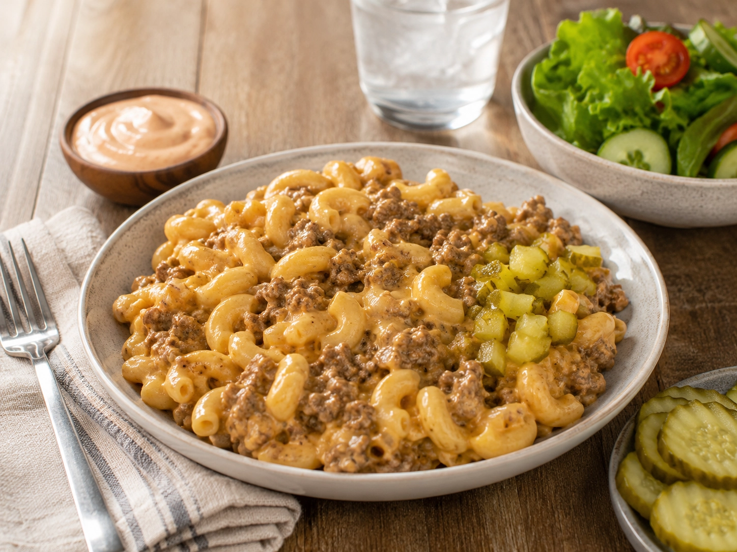 Cheesburger Macaroni Skillet Served
