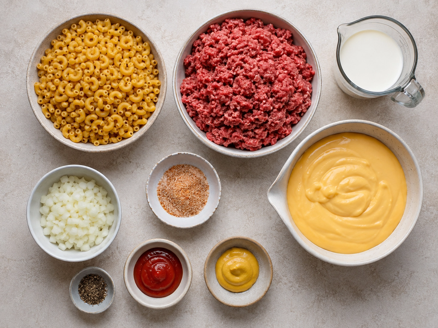 Cheesburger Macaroni Skillet prep