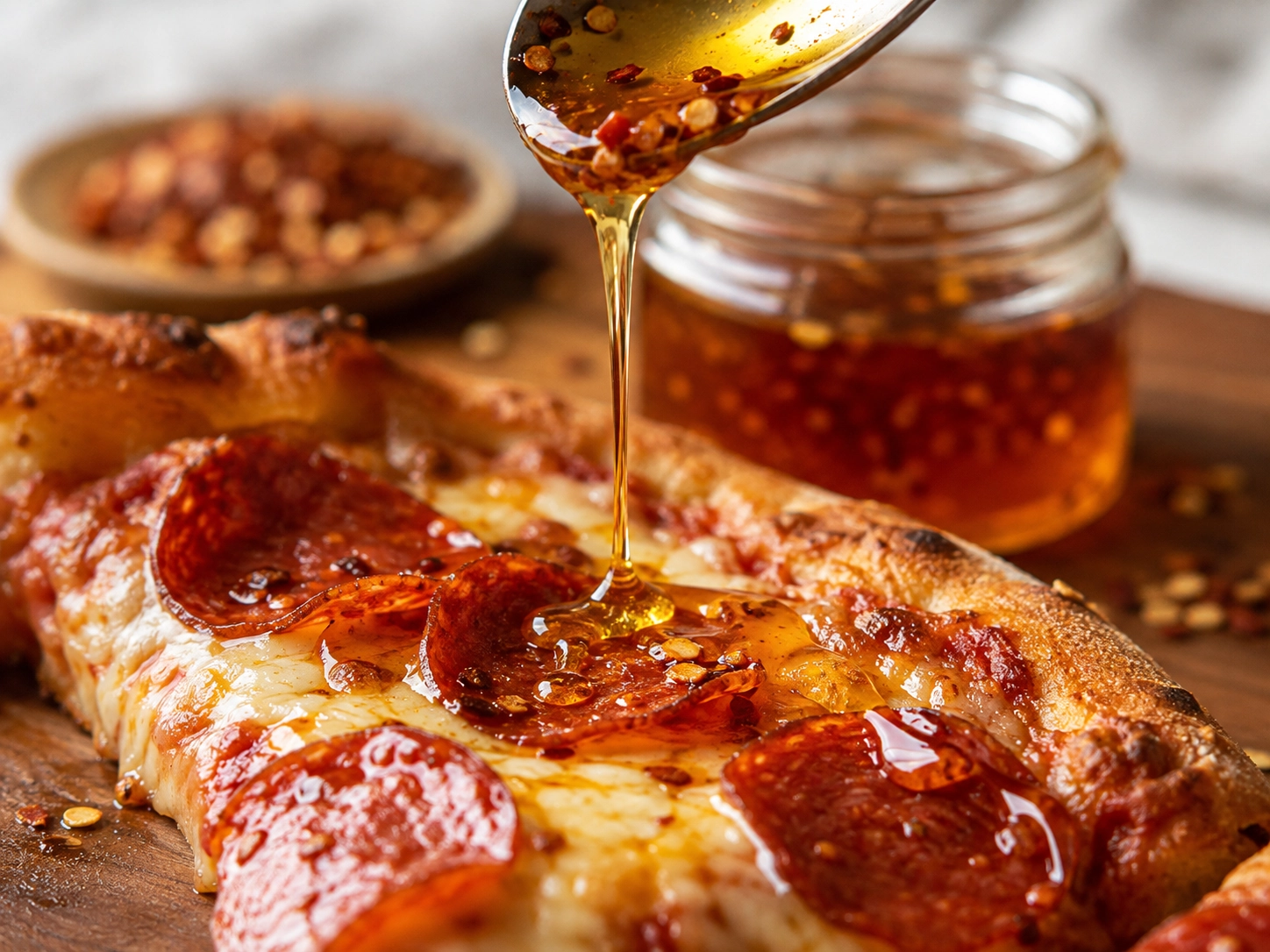 Chili Oil Drizzle on Pepperoni Pizza