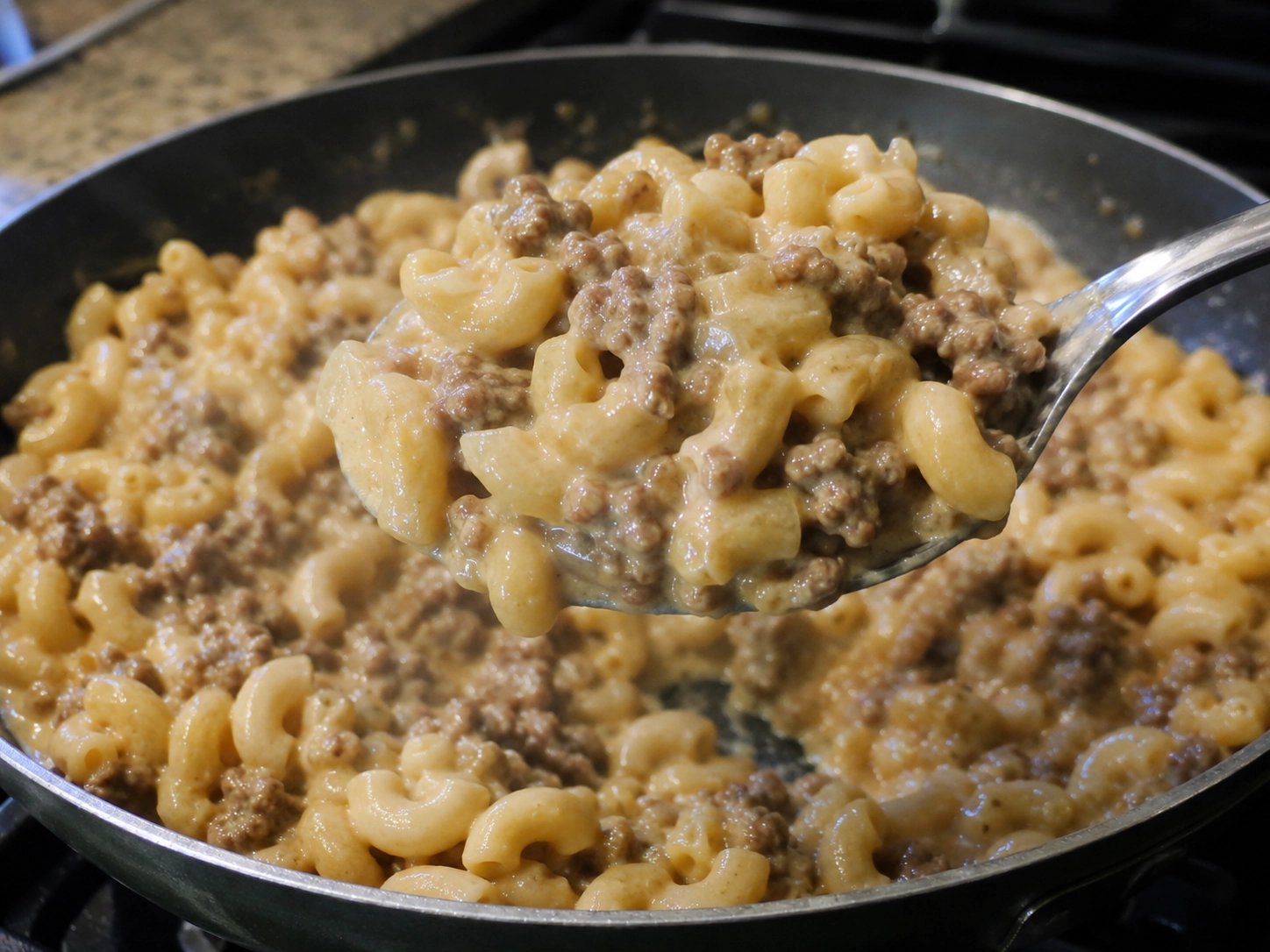 Creamy Cheesy Beef Macaroni Spoonful