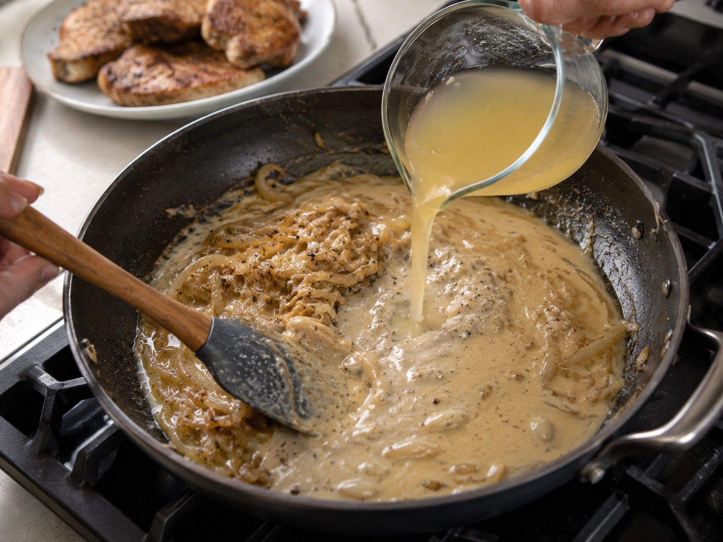 Creamy French Onion Pork Chops Action