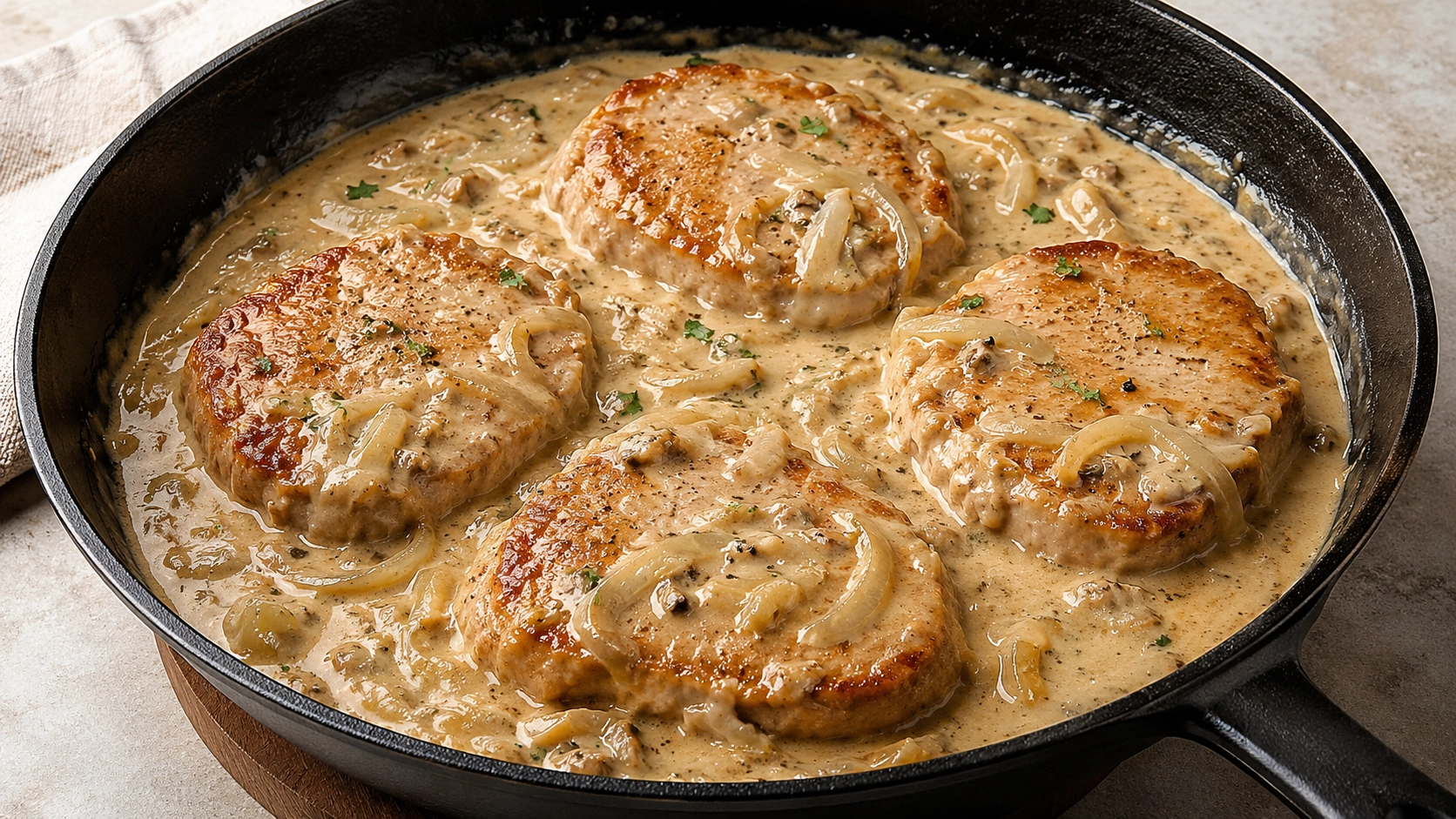 Creamy French Onion Pork Chops Featured