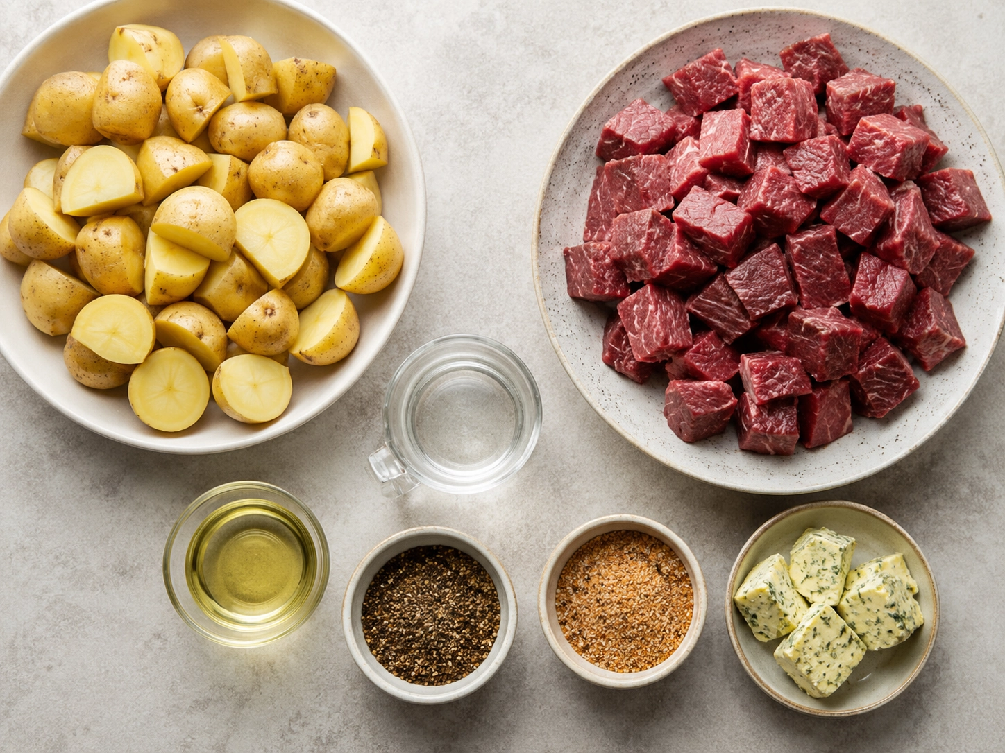 Garlic herb steak potatoes prep