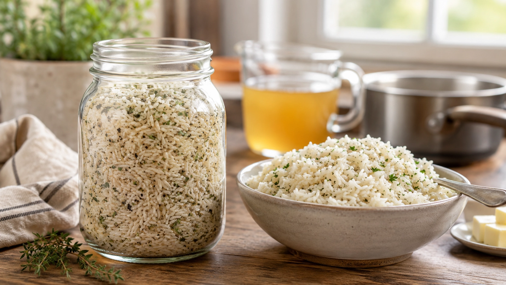 Herbed Rice Kitchen Table Scene
