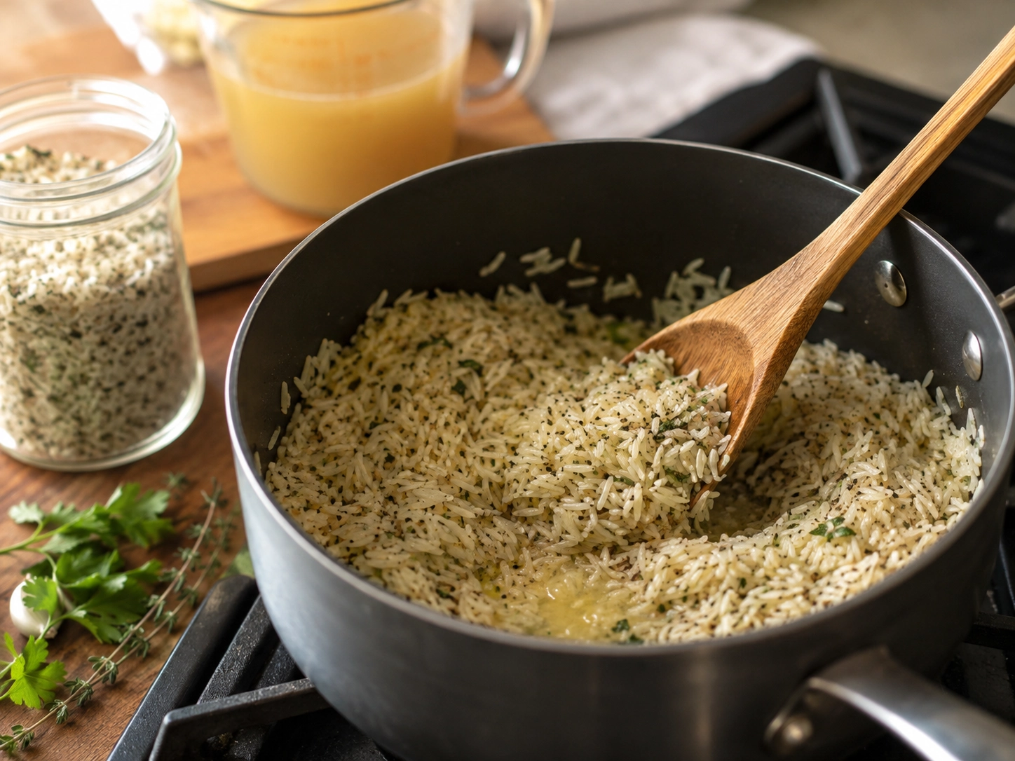 Herbed Rice in a Cozy Kitchen