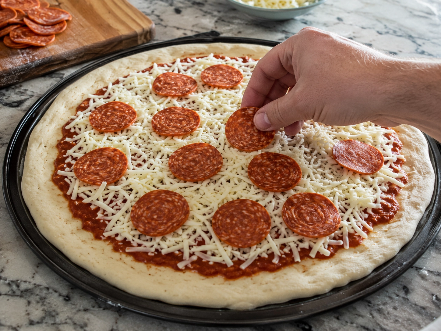 Homemade Pepperoni Pizza Assembly