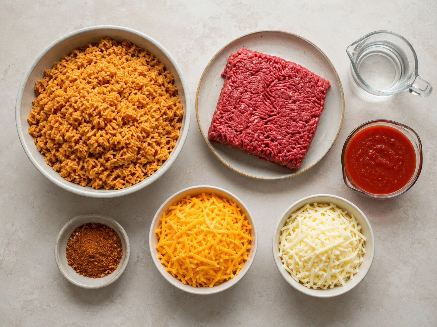 Mexican-Style Rice and Taco Ingredients Flat Lay