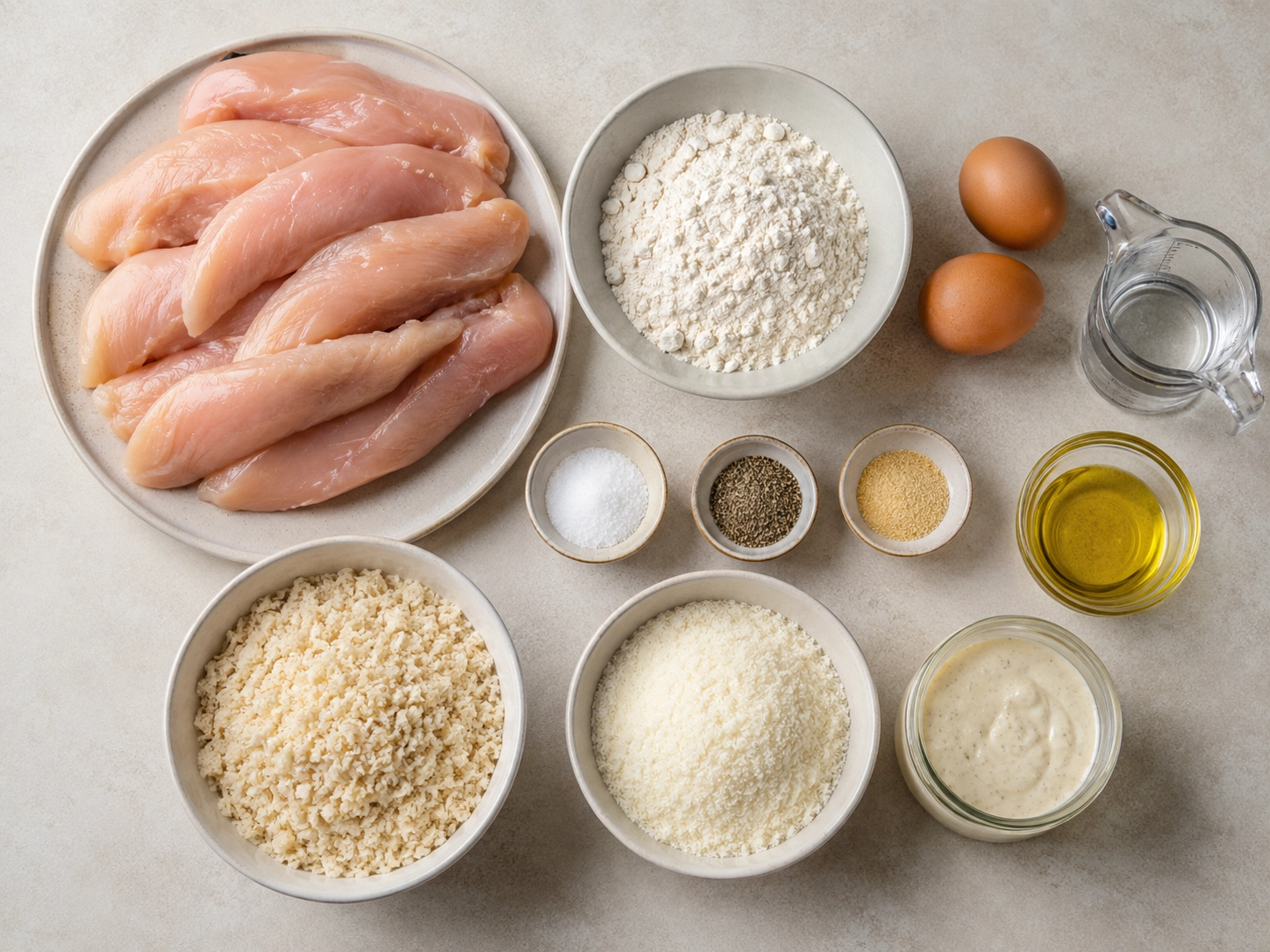 Overhead Chicken Breading Ingredients Layout