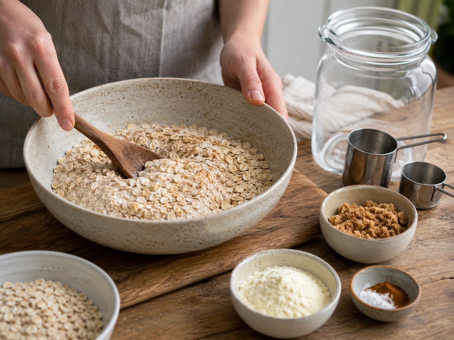 Rustic Oatmeal Mixing Scene