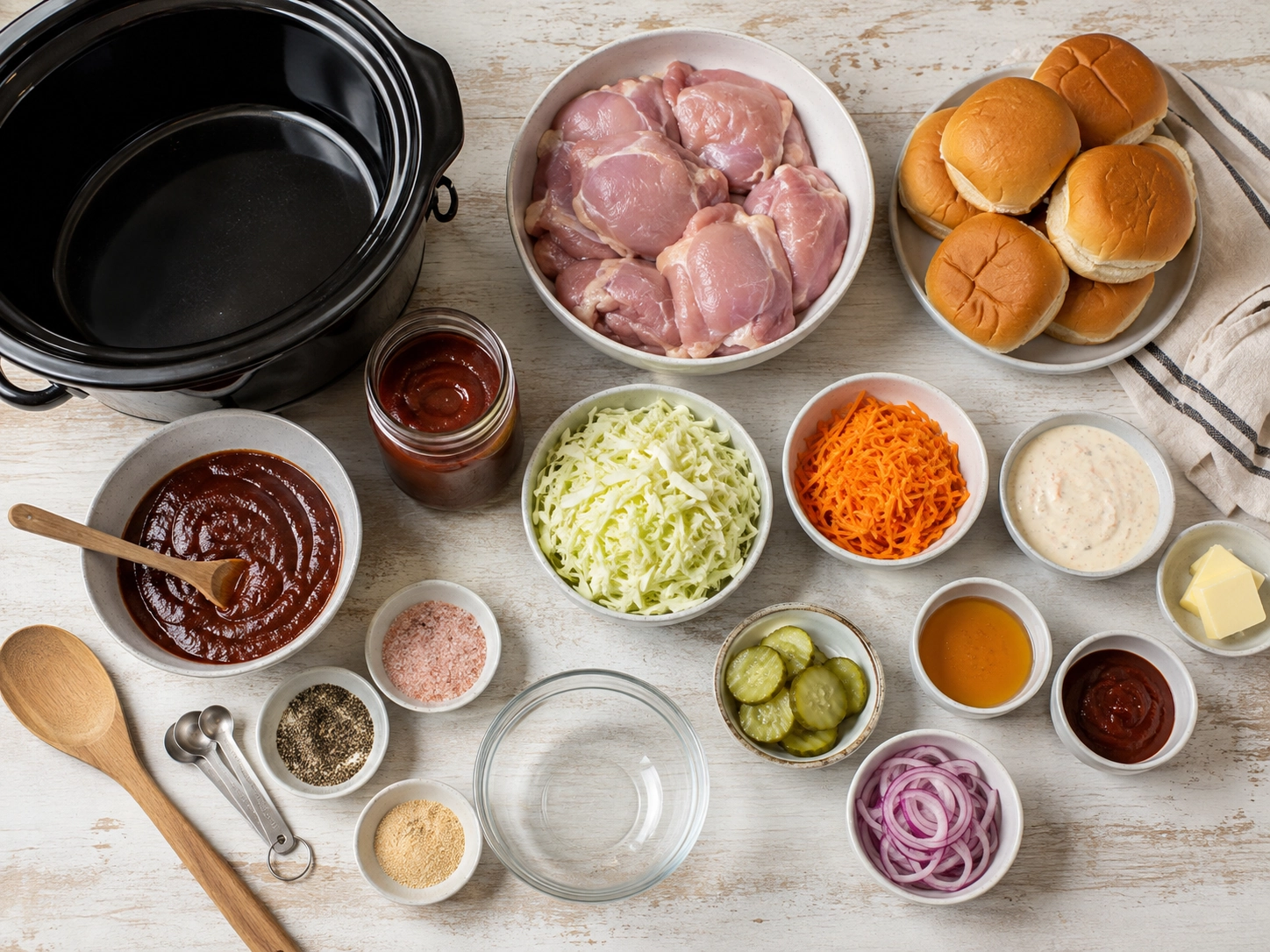 Rustic Pulled Chicken Prep Flat Lay
