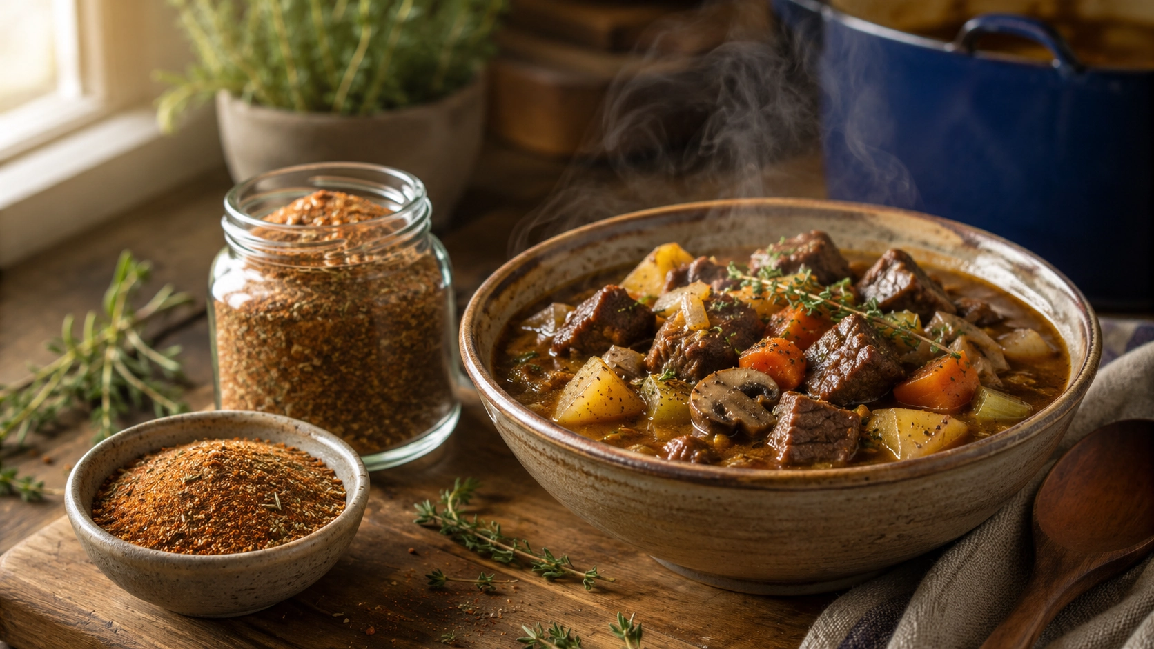 Rustic Steaming Beef Stew Still Life