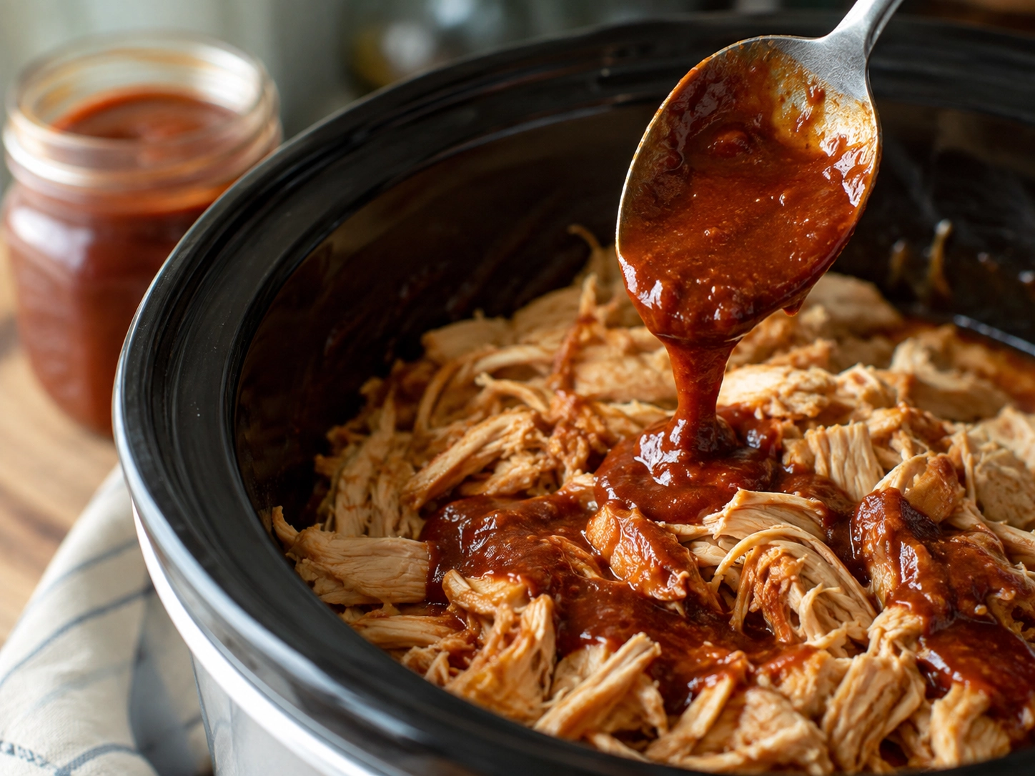 Saucy Shredded Chicken Slow Cooker