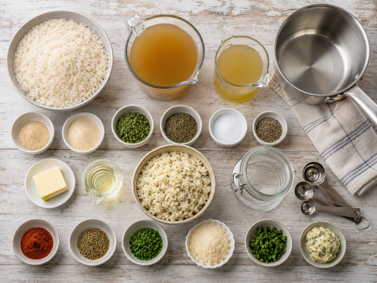 Seasoned Rice Ingredients Flat Lay