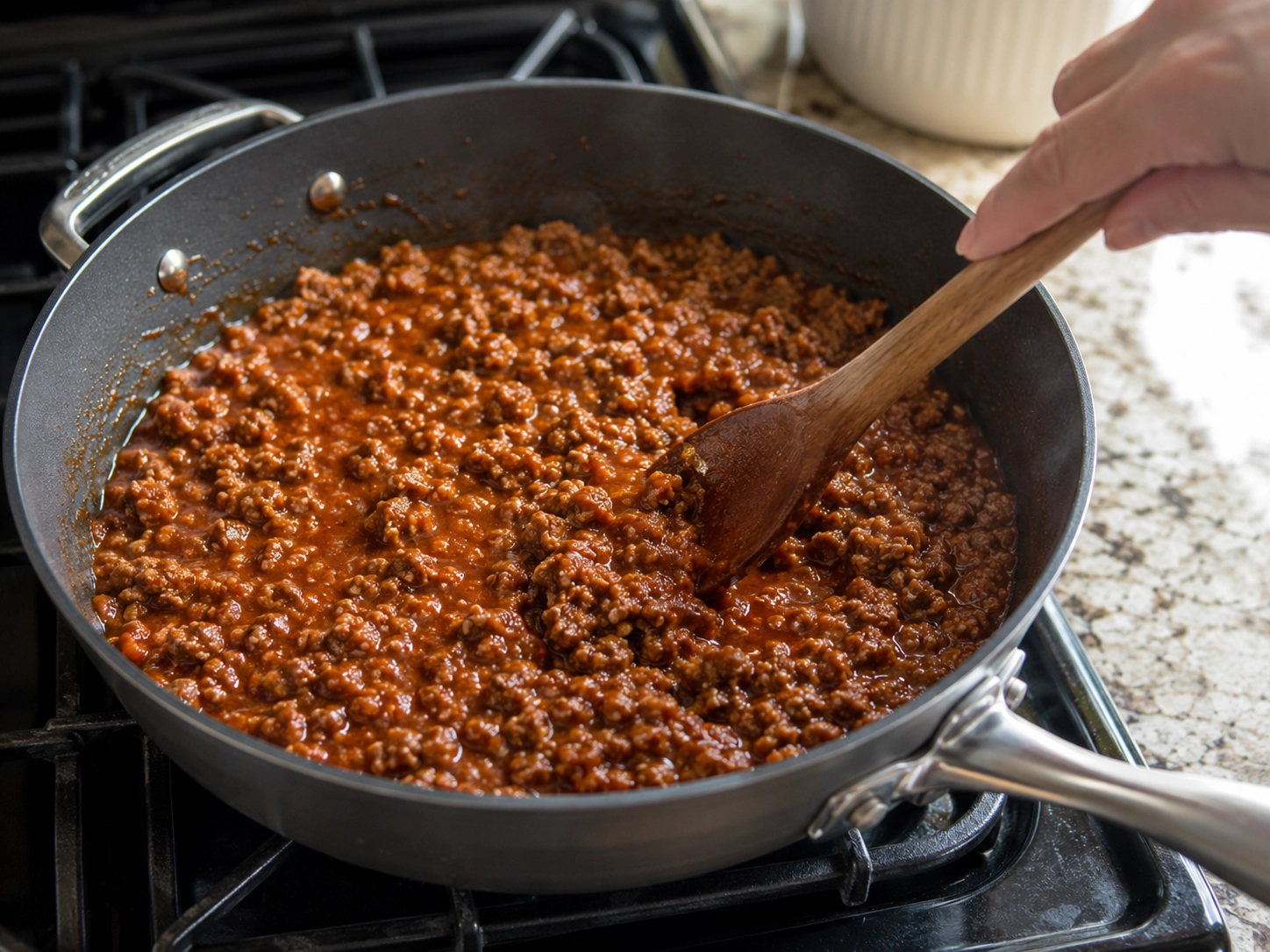 Stirring Chunky Meat Sauce on the Stove