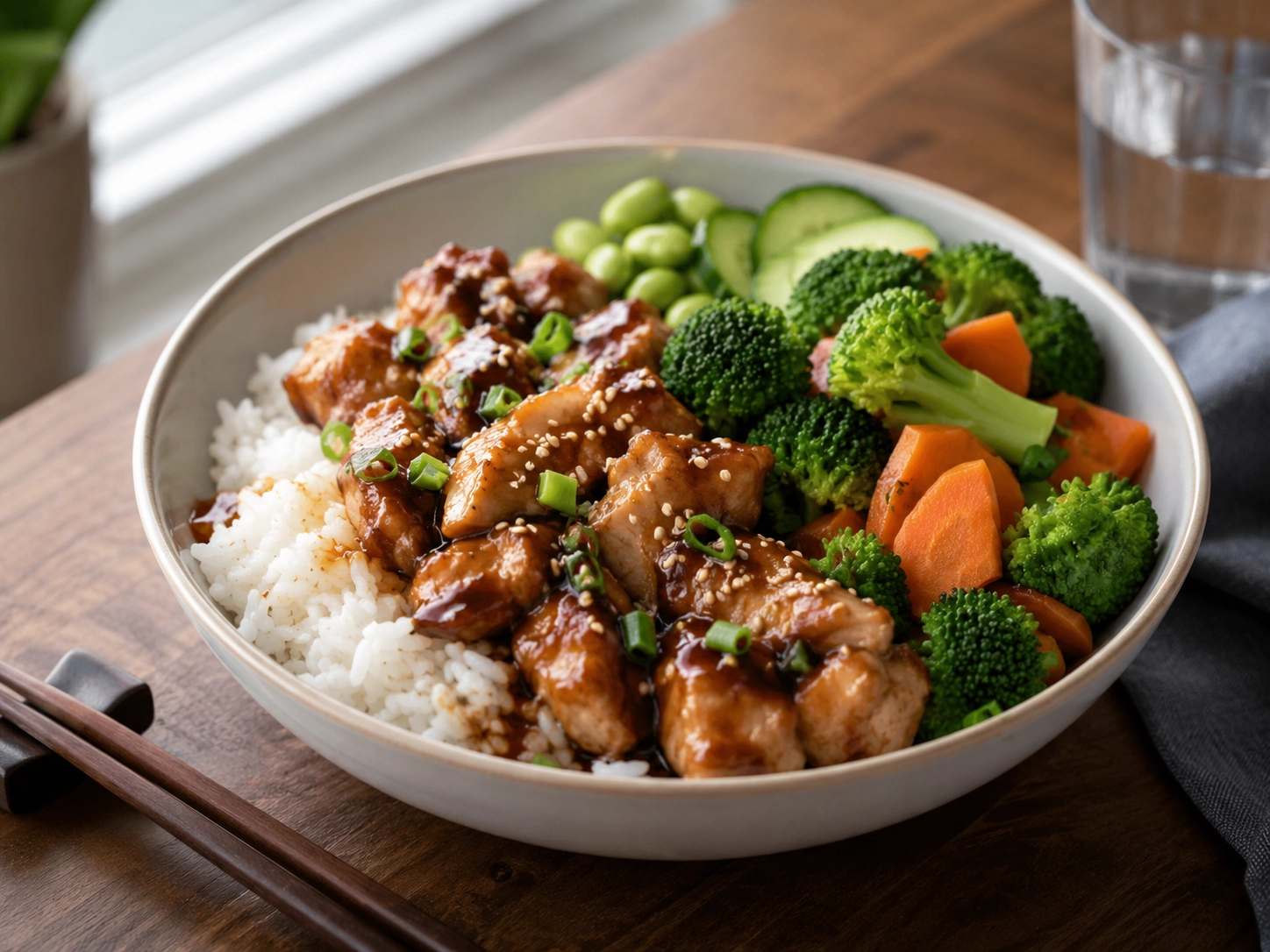 Teriyaki chicken bowl served